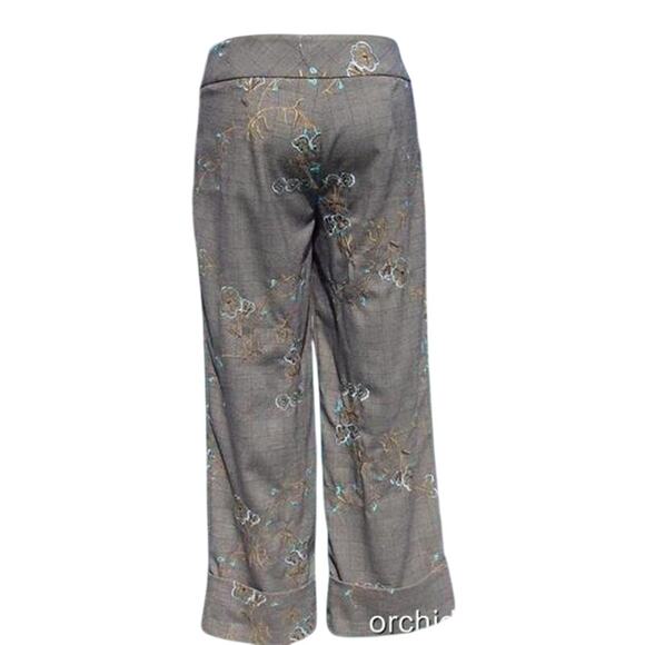 Cache Gray Blue Multi Stretch Work Crop Dress Pant New Embroidery $118 NWT - Picture 3 of 8